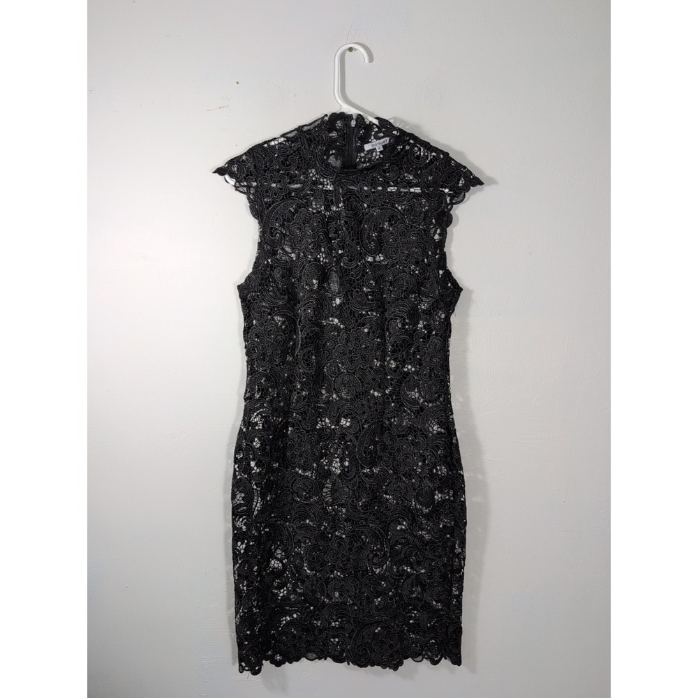 Minuet Black Lace Embroidered Sleeveless Dress Size Medium No Slip